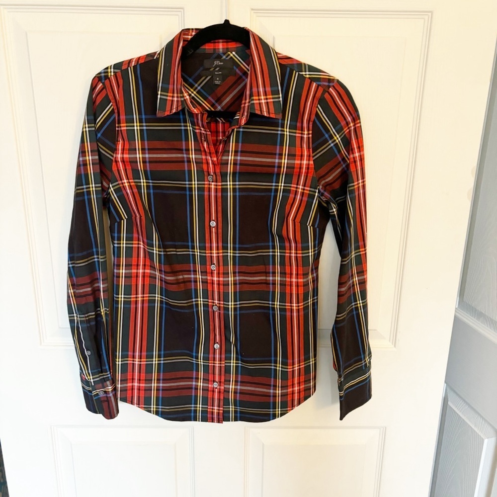 J. Crew Slim Fit Red Plaid Button Down Shirt Size 4